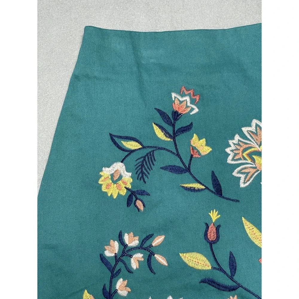 Women's Skirt MED‎ Embroidered Boho Teal Green Stretch Side Zip Colorful Western - Picture 4 of 16
